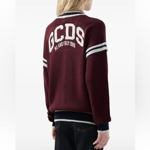 GCDS Striped Button Cardigan Burgundy